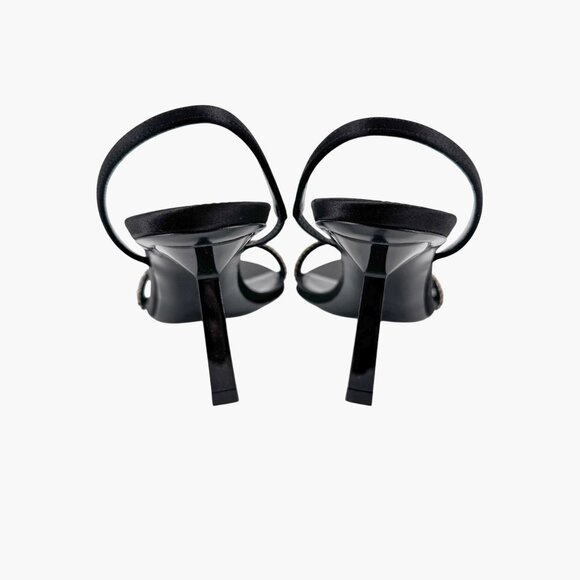 Saint Laurent Rendez Vous 75 Black Crystal Slingback Sandals Heels Size 37 US 7 - Picture 8 of 15